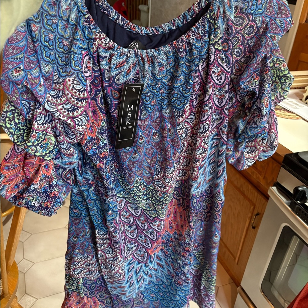 MSK Women's Blue and Purple Paisley Dress